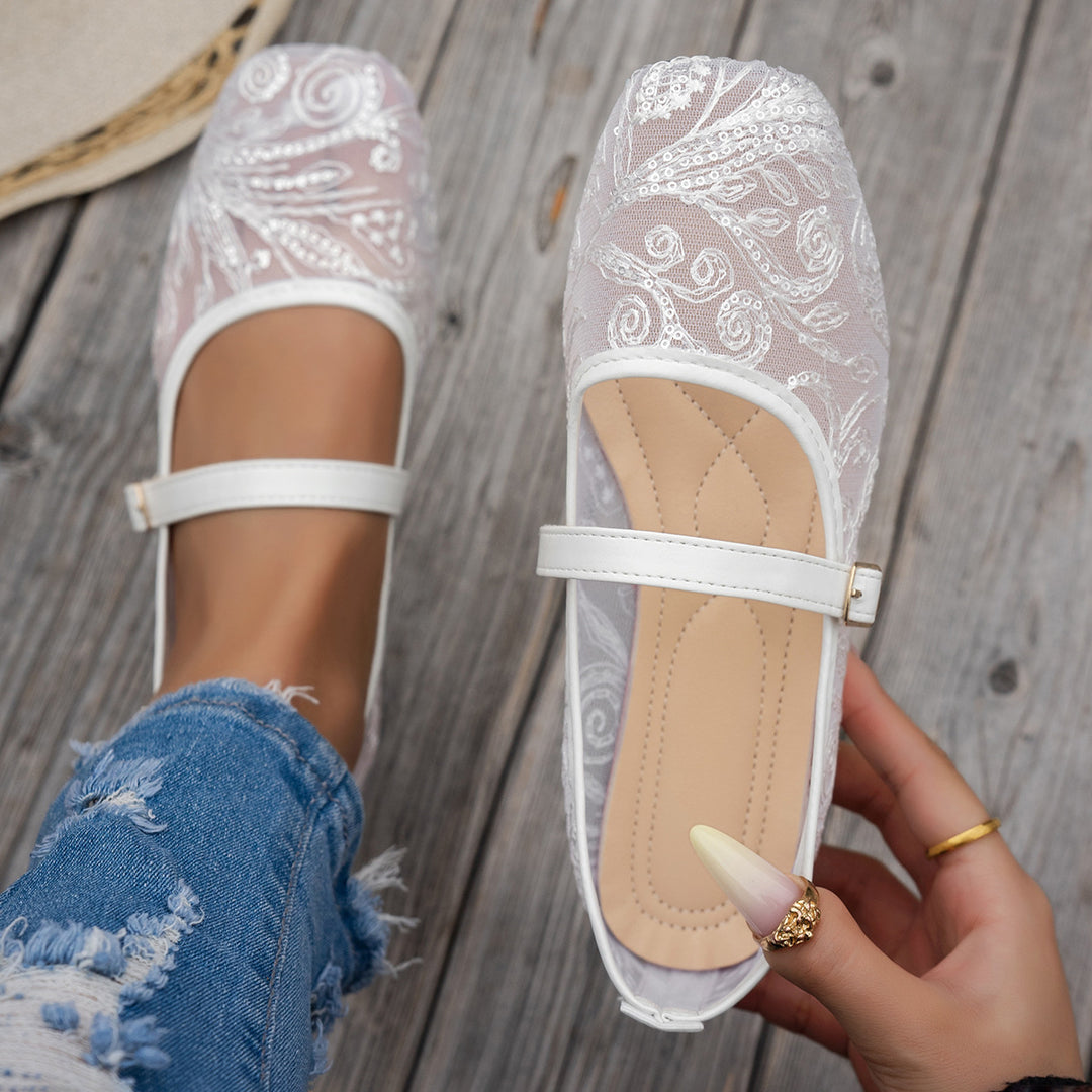 Damen elegante Ballerinas mit floralen Applikationen und rutschfester Sohle R&B