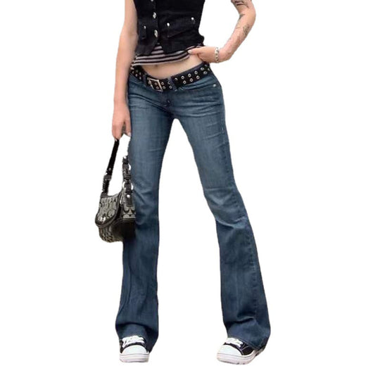 Damen lässige Flared Jeans im Retro-Stil mit hohem Bund R&B