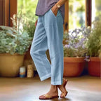 Damen nan lässige Cropped-Hose mit geradem Bein, dezenter Bügelfalte und seitlichen Eingrifftaschen R&B