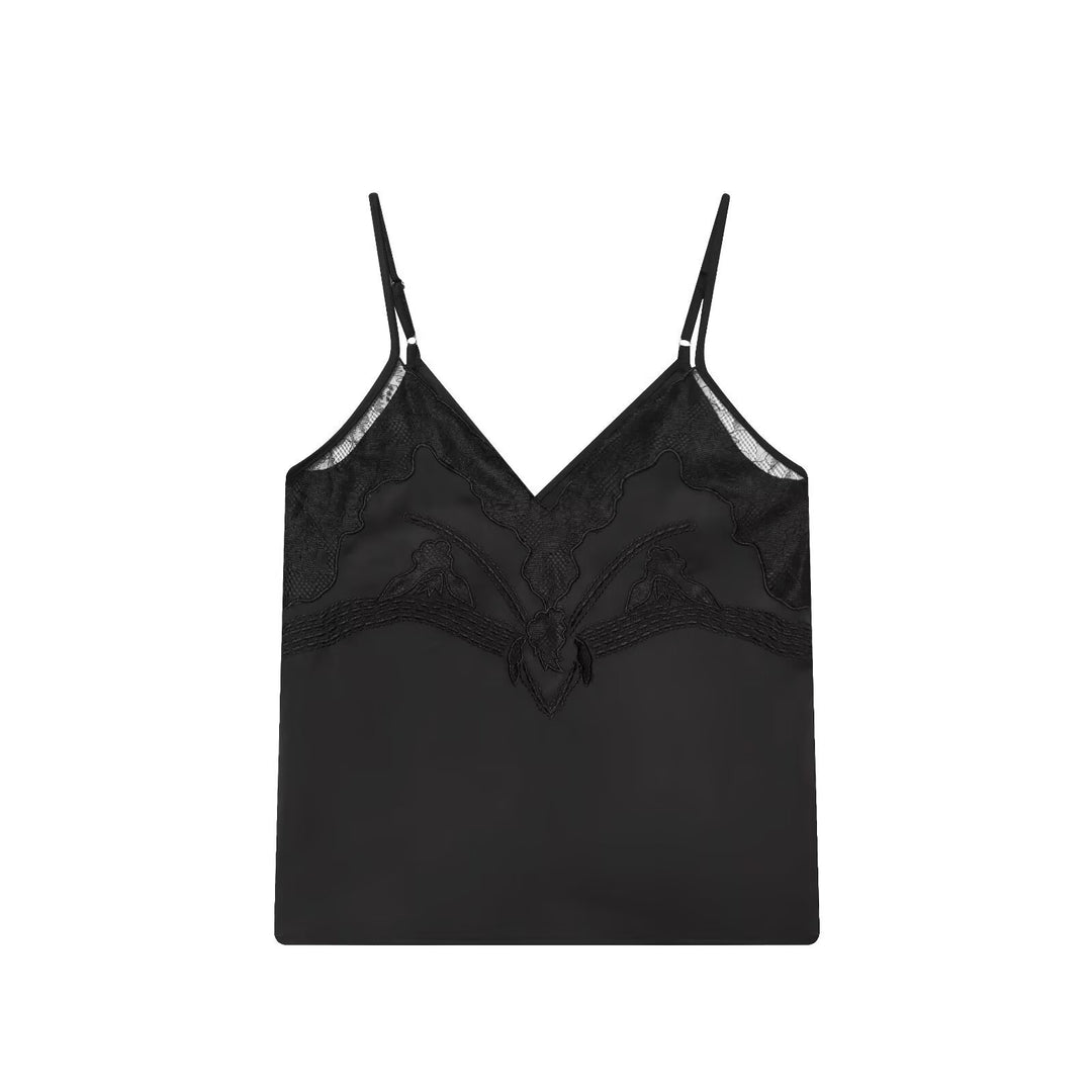 Damen Satin-Wäscheoberteil mit zarten Spitzelementen und verstellbaren Spaghettiträgern R&B