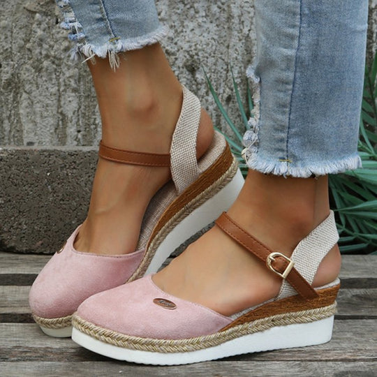 Damen Wedgesandalen mit elastischem Riemen und Jute-Applikation R&B