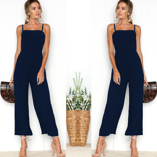 Damen Jumpsuit mit schmalen Trägern und weitem Beinschnitt R&B