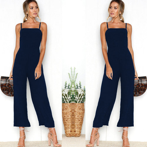 Damen Jumpsuit mit schmalen Trägern und weitem Beinschnitt R&B