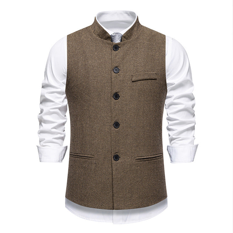 Herren elegante Weste im Herringbone-Design mit funktionalen Taschen R&B