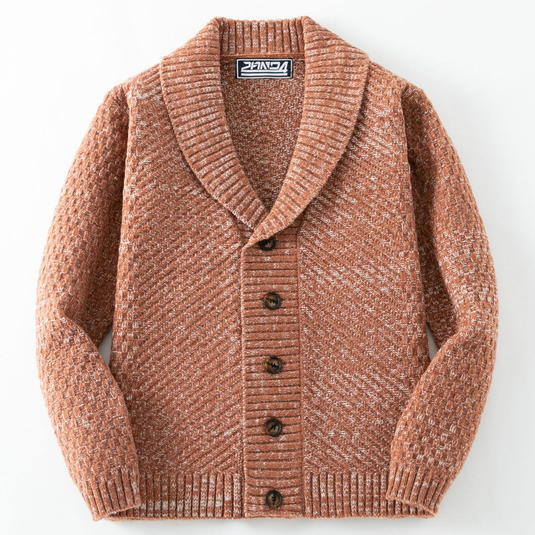Herren Strickjacke mit großem Schalkragen und strukturiertem Design R&B