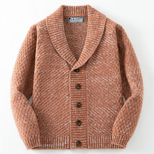 Herren Strickjacke mit großem Schalkragen und strukturiertem Design R&B
