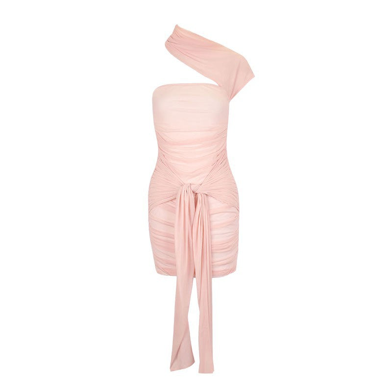 Damen Mini-Raffkleid mit asymmetrischem Schnitt und dekorativen Drapierungen R&B