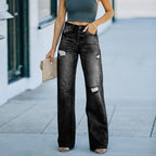 Damen High-Waist Schluchzen Jeans mit weitem Beinum R&B