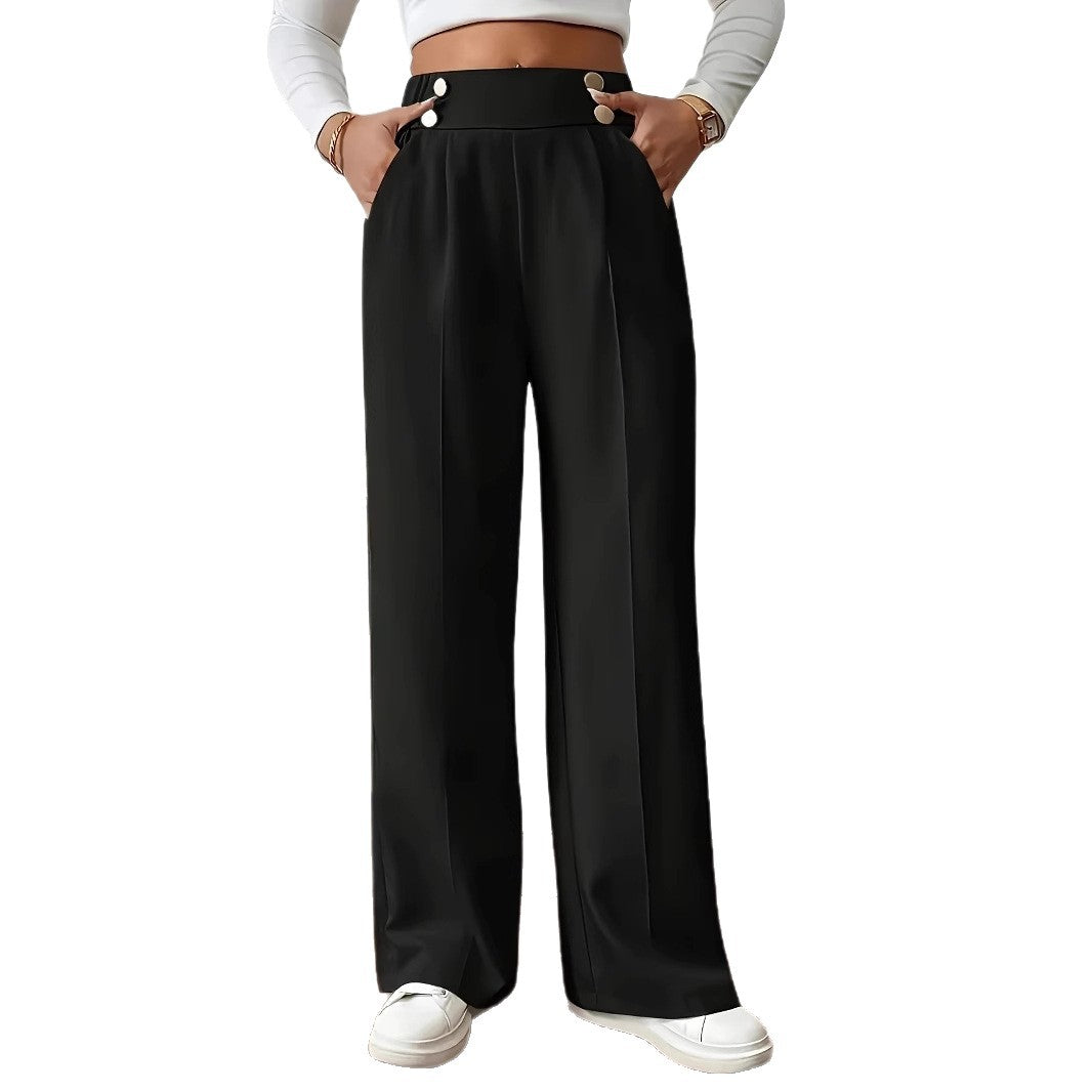 Damen Elegante Palazzo-Hose mit schmalem Bund und dekorativen Knöpfen R&B