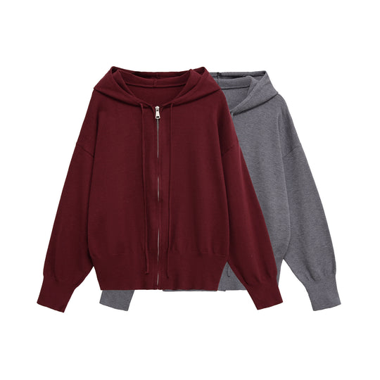 Damen lässige Kapuzenjacke mit Reißverschluss R&B