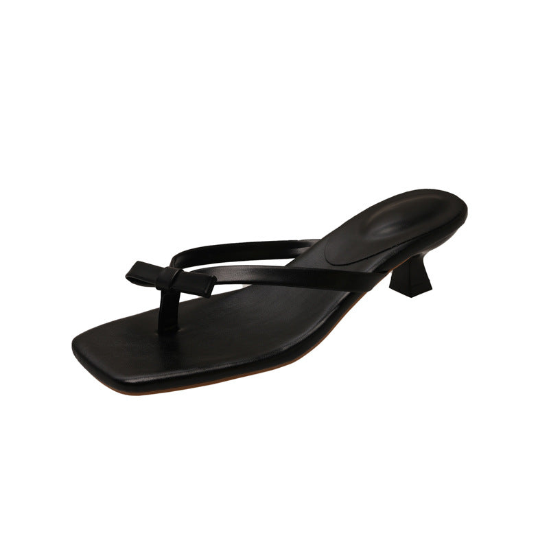 Damen flache Zehentrenner-Sandalen mit elegantem Schleifen-Detail R&B