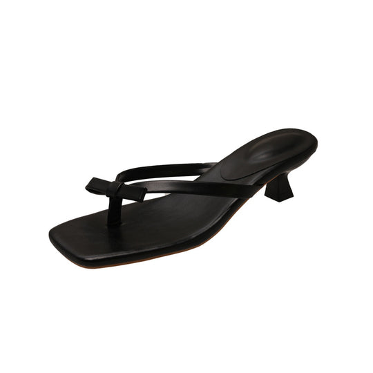 Damen flache Zehentrenner-Sandalen mit elegantem Schleifen-Detail R&B