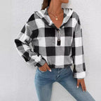 Damen Gemusterte Karo-Hoodie-Bluse R&B