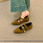 Damen Elegante und stilvolle Ballerinas mit modischen Schnallen und Nieten R&B