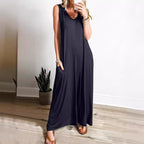 Damen ärmelloses Maxikleid mit seitlichen Taschen und fließender Silhouette R&B
