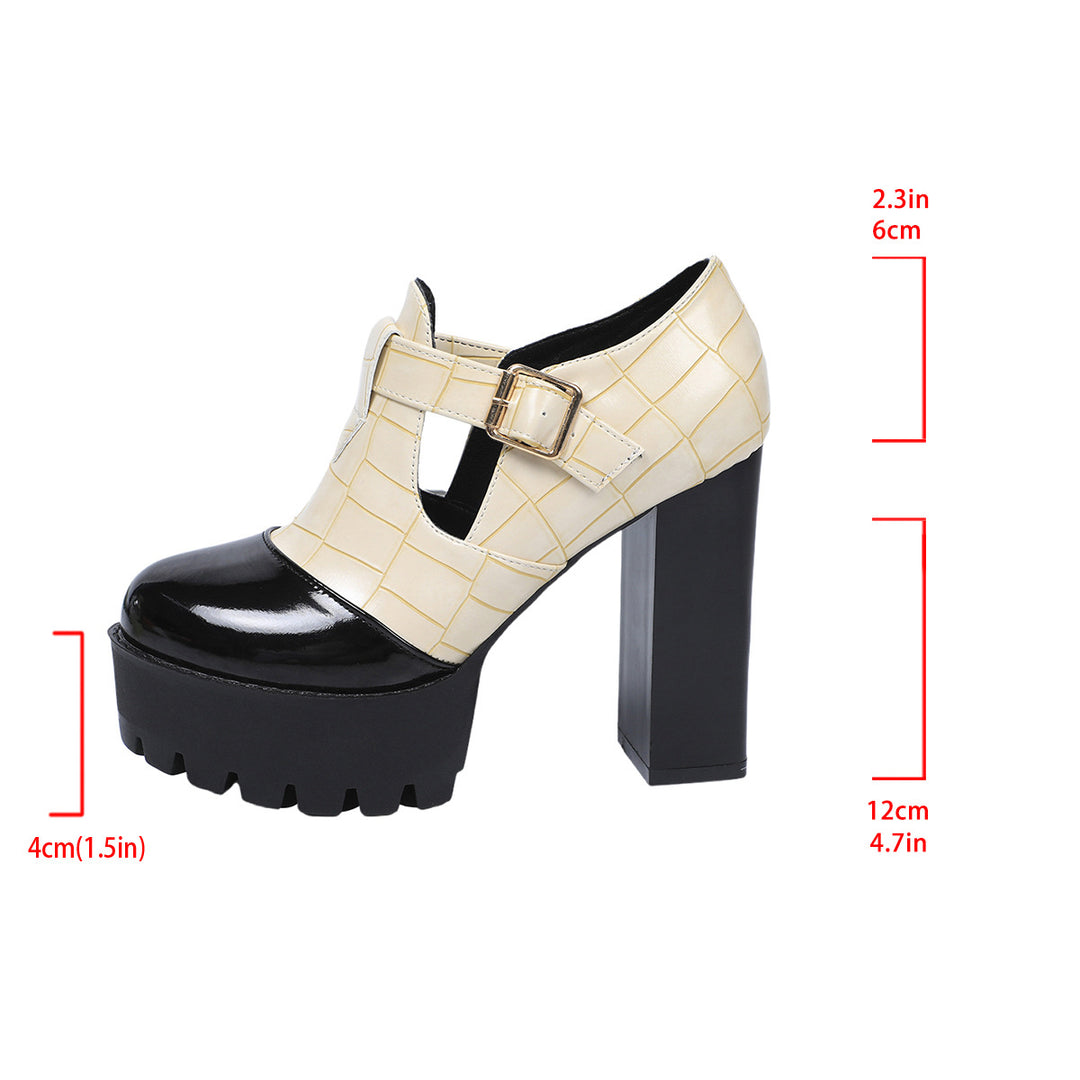 Damen Plateau-Pumps mit modischem Krokoprägungs-Design und verstellbarem Riemen R&B