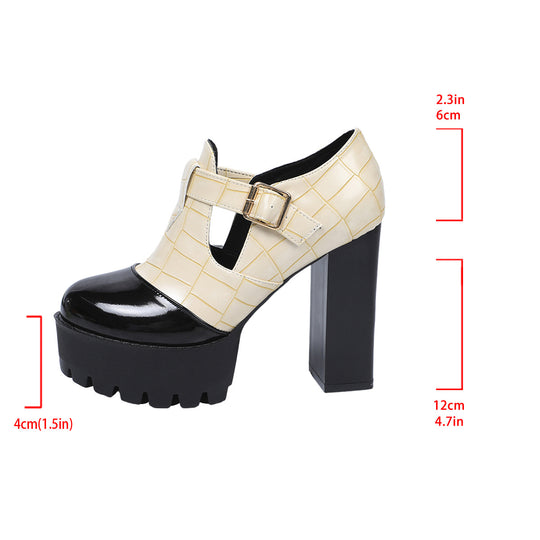 Damen Plateau-Pumps mit modischem Krokoprägungs-Design und verstellbarem Riemen R&B