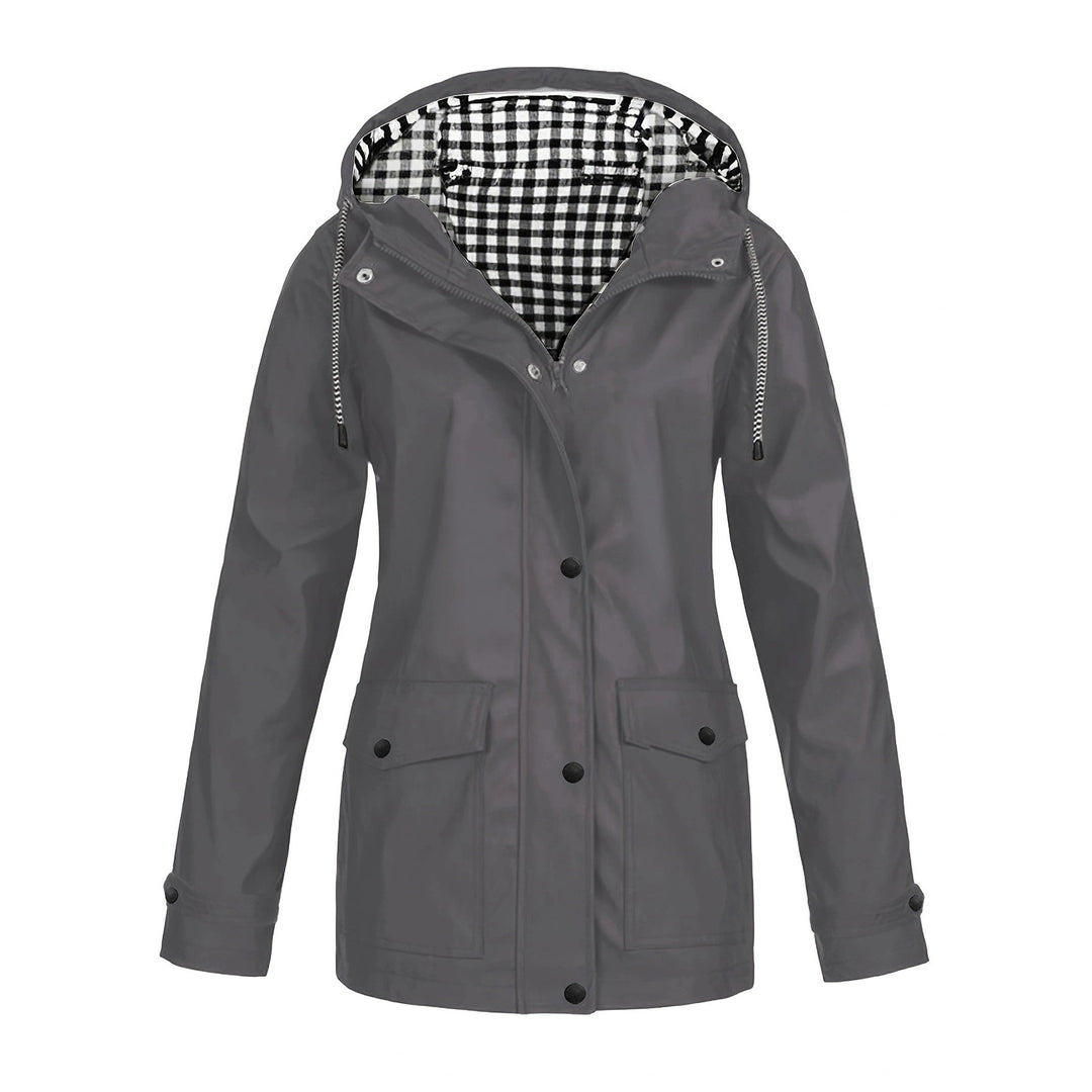 Damen modische Regenjacke mit kontrastierendem Innenfutter und praktischen Taschen R&B