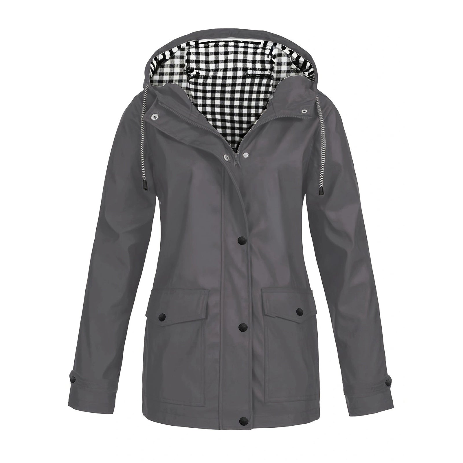 Damen modische Regenjacke mit kontrastierendem Innenfutter und praktischen Taschen R&B