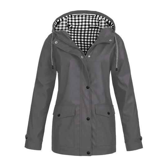 Damen modische Regenjacke mit kontrastierendem Innenfutter und praktischen Taschen R&B