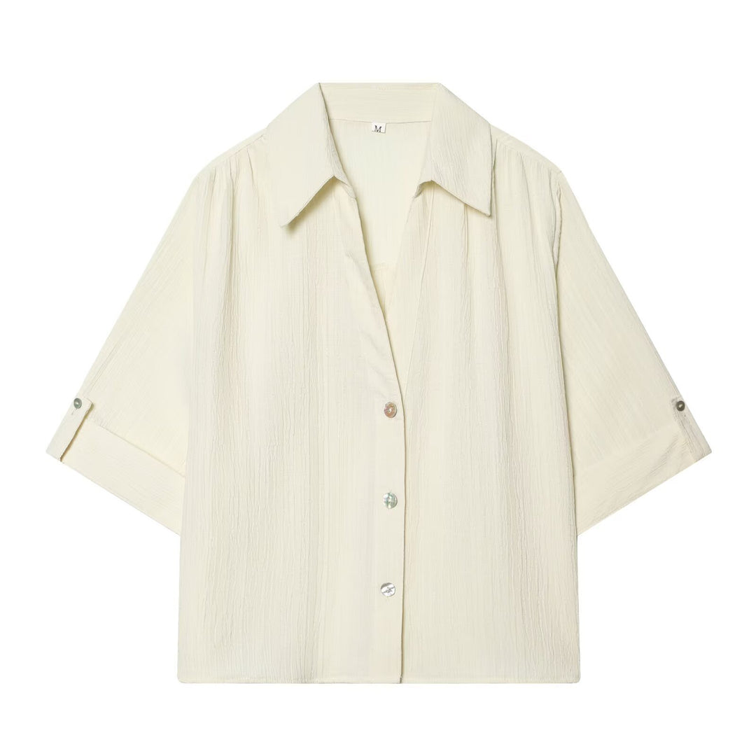 Damen lässige Bluse mit strukturiertem Gewebe und überschnittenen Schultern R&B