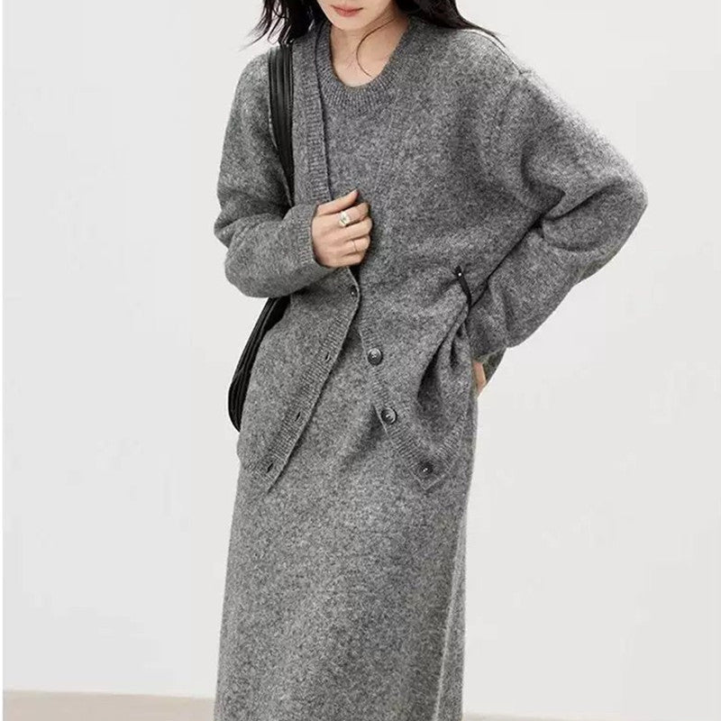 Damen Strickjacke mit knopfen und bequemen langen Ärmeln