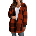 Damen Fleecejacke mit Karomuster und Kapuze R&B