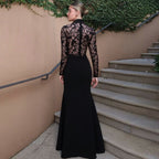 Damen Elegantes Maxikleid mit transparentem Spitzenoberteil und figurbetontem Schnitt R&B