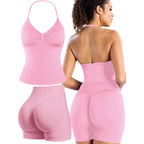 Damen Sportoberteil mit push-up Effekt und figurformenden Shorts R&B