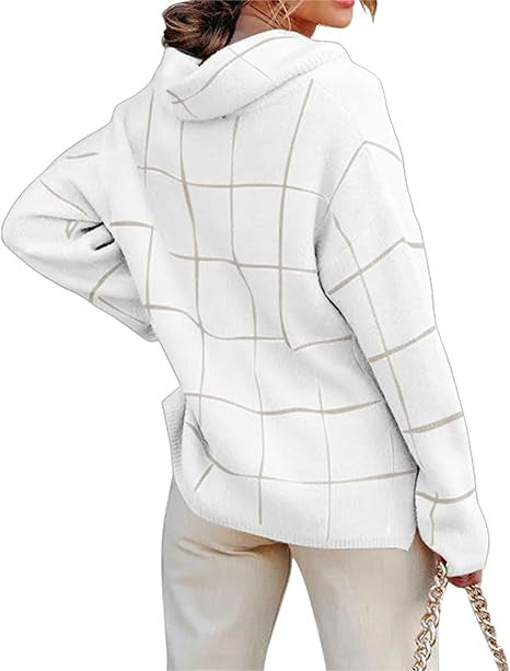 Damen Kariertes Hoodie mit Taschen und lässigem Schnitt R&B