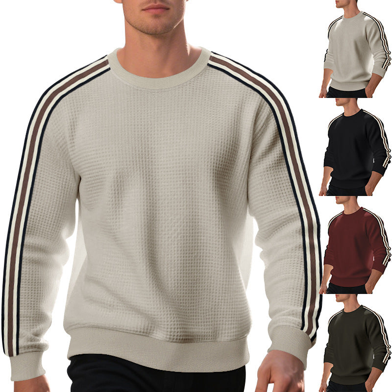 Herren modischer Strukturpullover mit seitlichen Kontraststreifen und Rundhalsausschnitt R&B