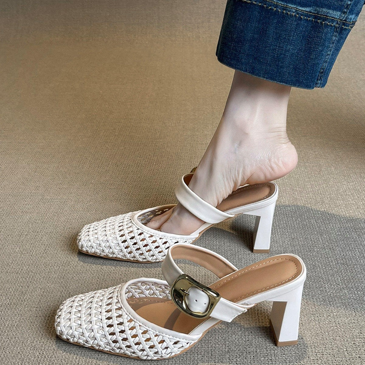 Damen modische Slingback-Pumps mit geflochtenem Design und modischem Schnallenverschluss R&B
