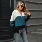 Damen Lässiger Pullover mit hohem Kragen und kontrastierenden Streifen R&B