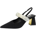 Damen Sling-Pumps mit dekorativem Riemchen und goldenem Blockabsatz R&B