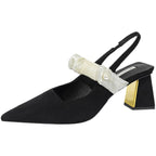 Damen Sling-Pumps mit dekorativem Riemchen und goldenem Blockabsatz R&B