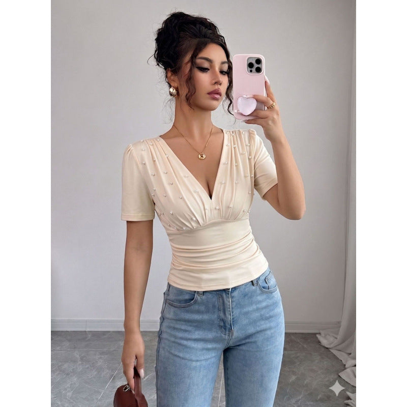 Damen elegante Bluse mit Perlen-Detail R&B