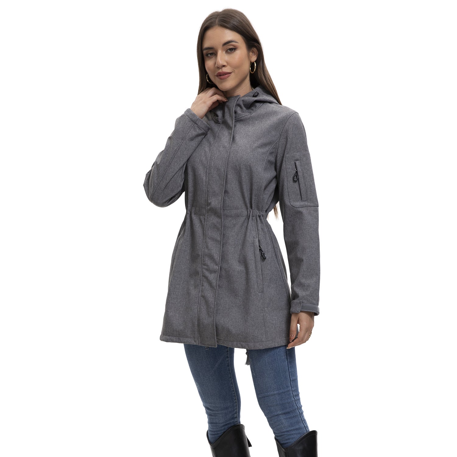 Damen nan funktionaler Softshell-Parka mit Teddyfleece-Futter, Kapuze und Taillenzug R&B