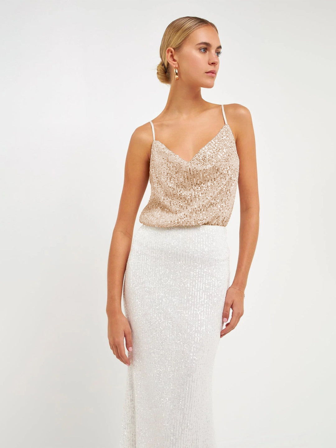 Damen Glitzerndes Spaghettiträgershirt mit V-Ausschnitt R&B