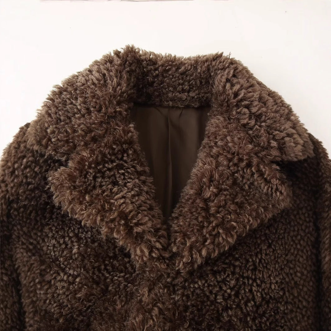 Damen Plüschjacke mit weichem Kunstfell und elegantem Kragen R&B