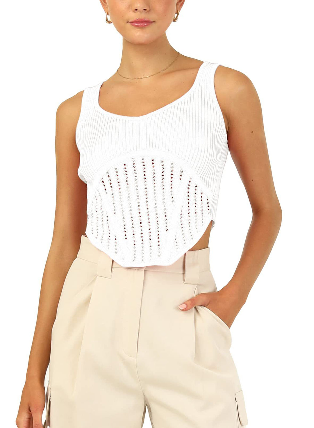 Damen Crop-Top mit strukturiertem Netzlook und hohem Schnitt R&B