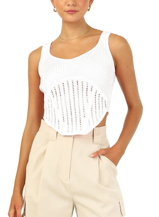 Damen Crop-Top mit strukturiertem Netzlook und hohem Schnitt R&B