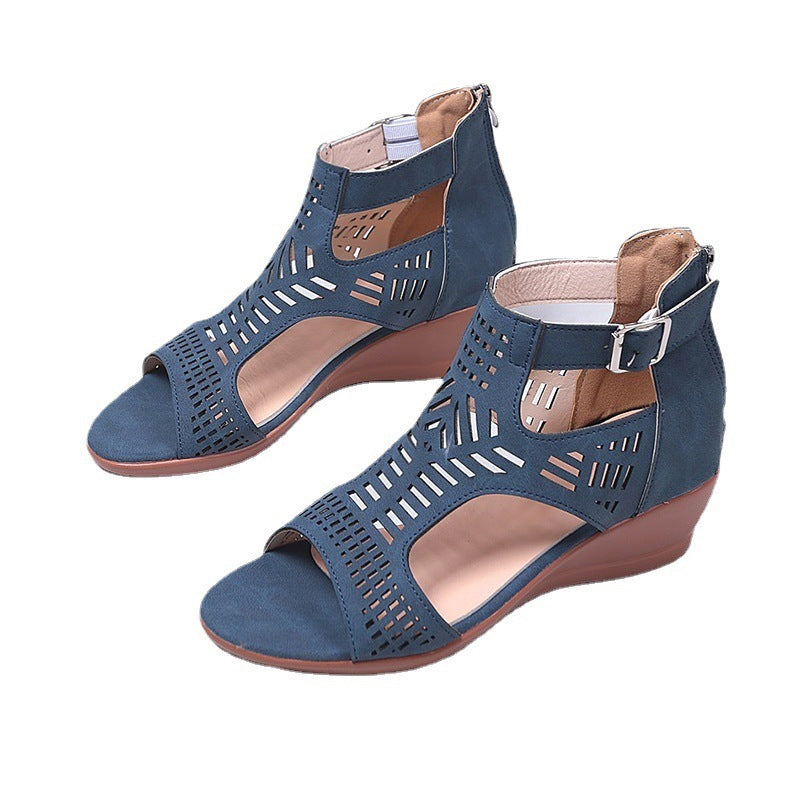 Damen Keil-Sandalen mit modischem Lochdesign und verstellbarem Riemen R&B