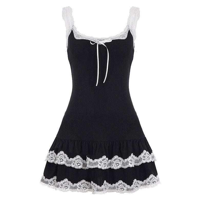 Damen Verspieltes Babydoll-Kleid mit Spitzenrand und verstellbaren Trägern R&B