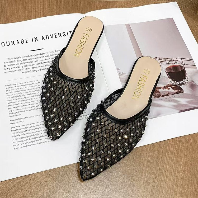 Damen elegante und funkelnde Hausschuhe mit Netzdesign R&B