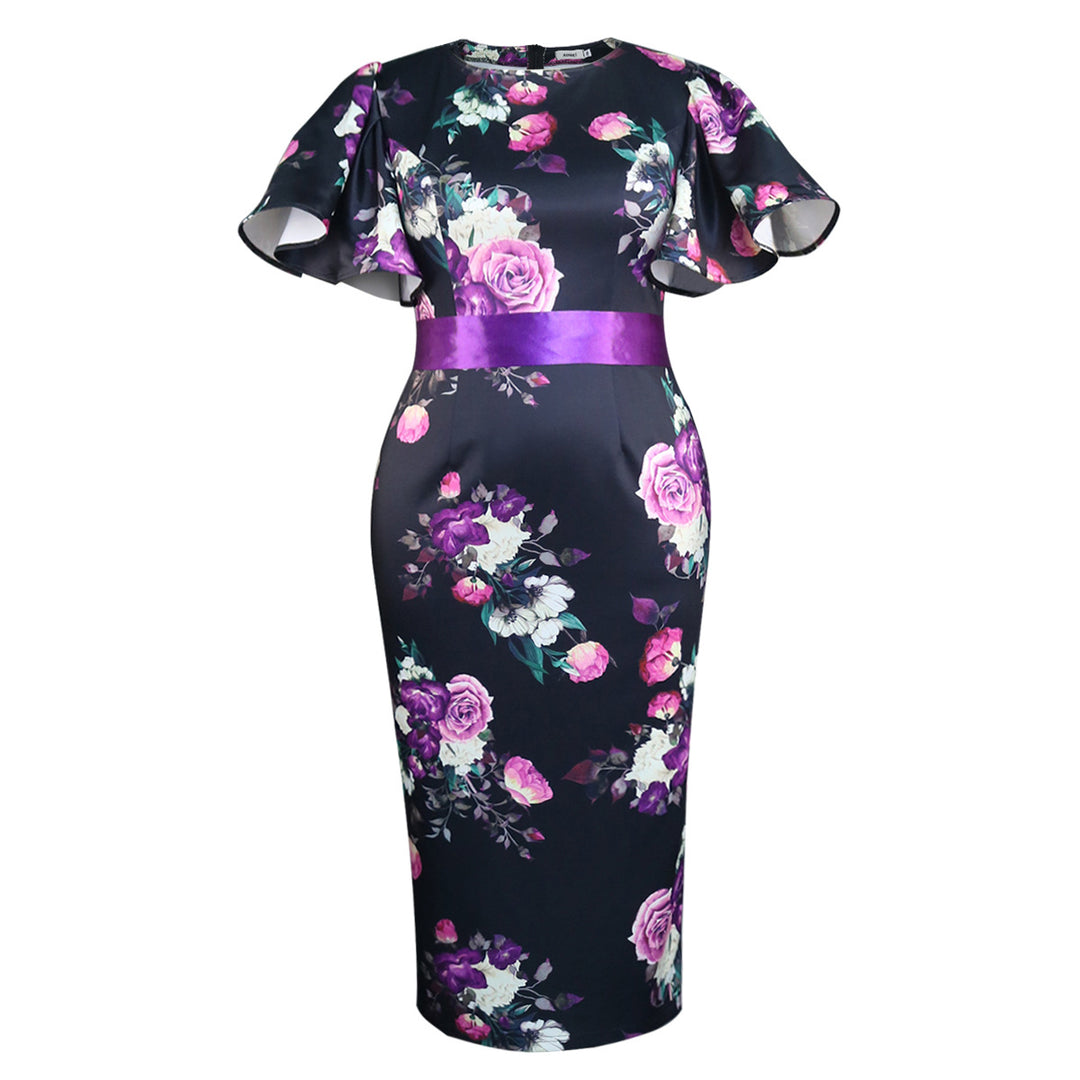 Damen figurbetontes Kleid mit floralen Akzenten R&B