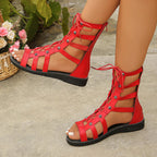 Damen Offene Schnürsandalen mit modischem Riemen-Design R&B