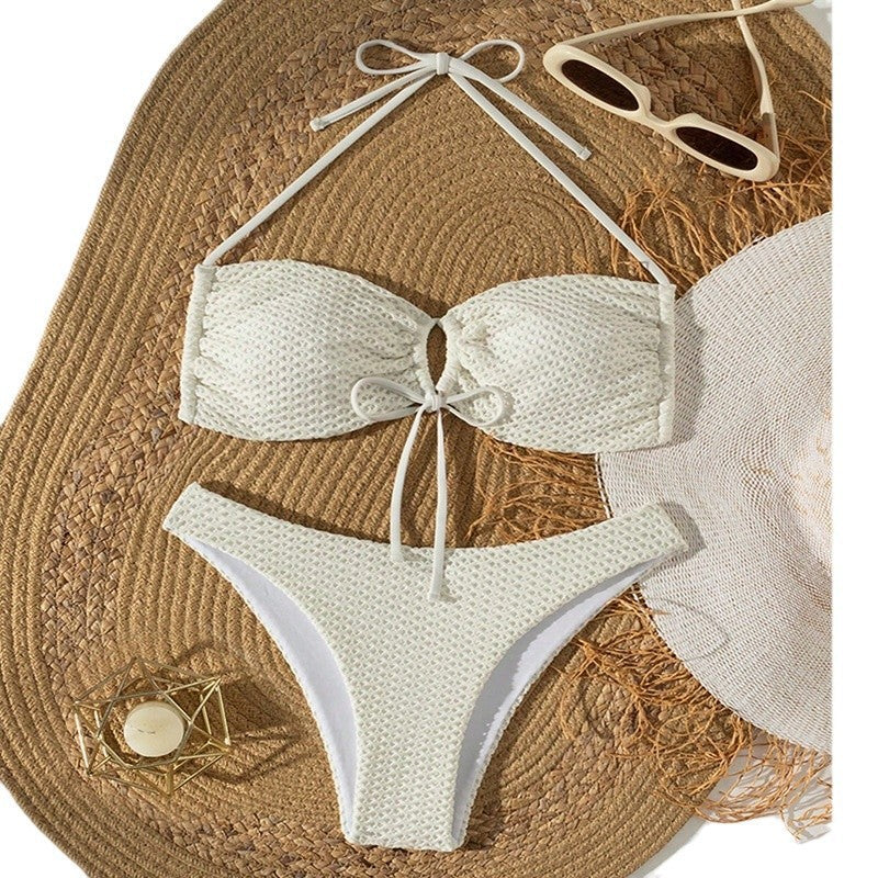 Damen Triangel-Bikini-Set mit dekorativem Knotendetail und elastischem Bund R&B