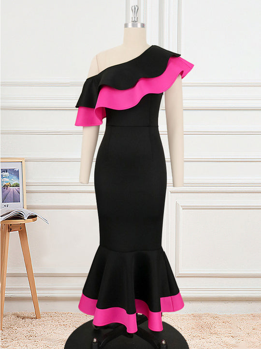 Damen Exquisites schulterfreies Wickelkleid mit voluminösem Rüschensaum R&B