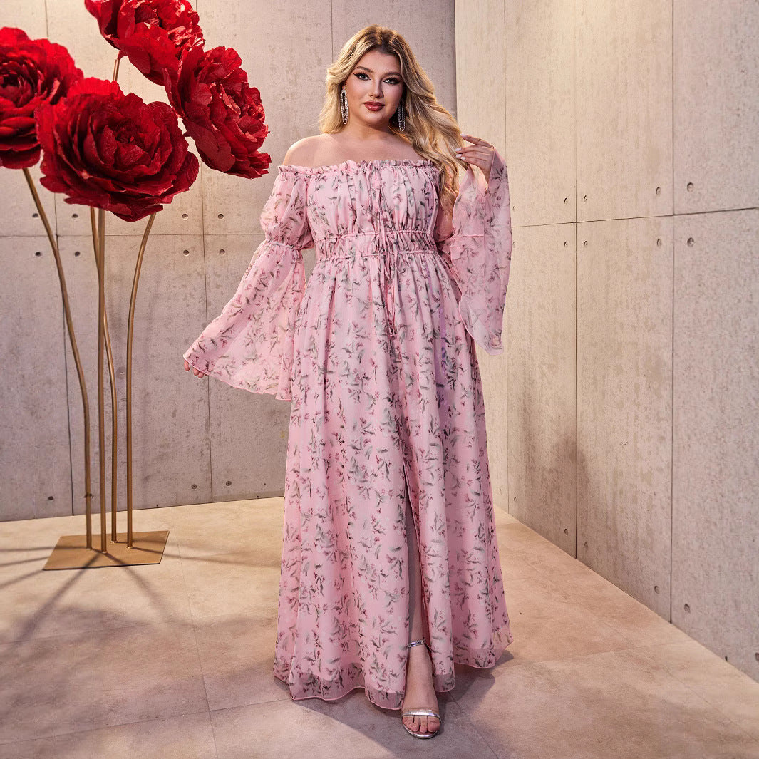 Damen Maxikleid mit schulterfreiem Design und floralen Akzenten R&B