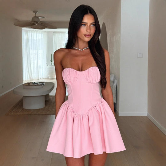 Damen Bustierkleid mit ausgestellt Rock und Raffungen R&B